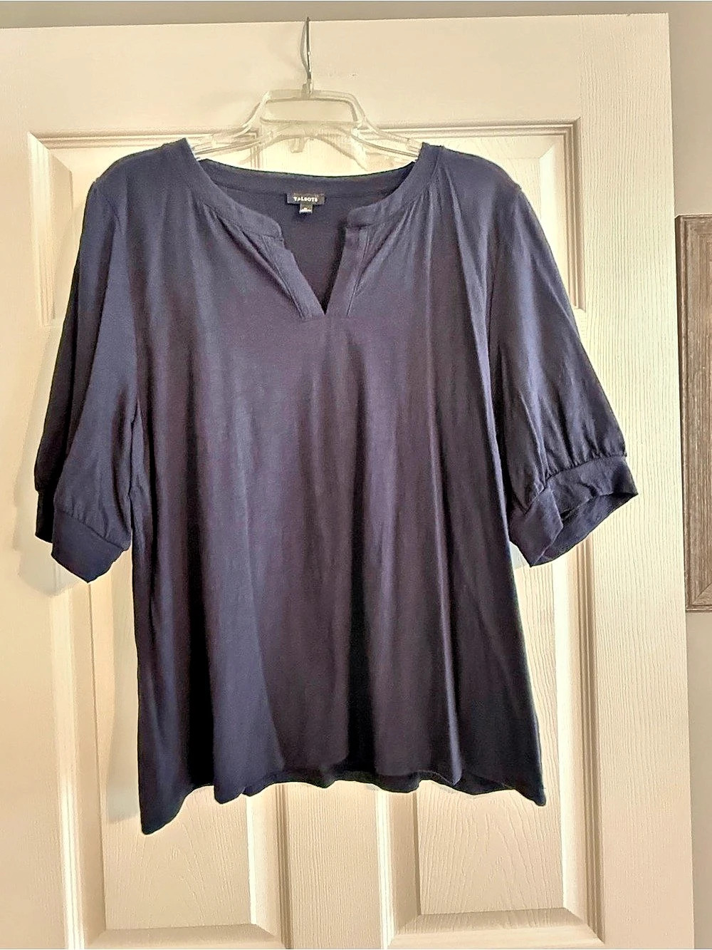 Talbots V-Neck Puff Sleeve Top Women's Black XL Like New